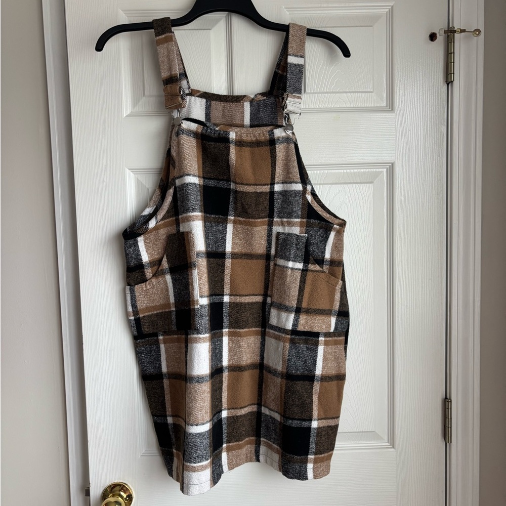 SHEIN Plaid Mini Dress - Brown, Black, White
